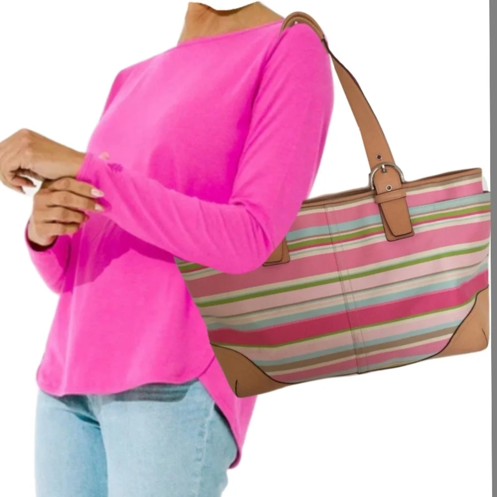 Coach Lg multi color strip baby /or travel bag